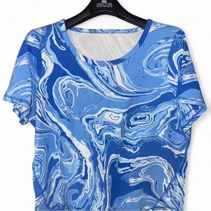 Talbots Blue Swirl Print Short Sleeve Top
